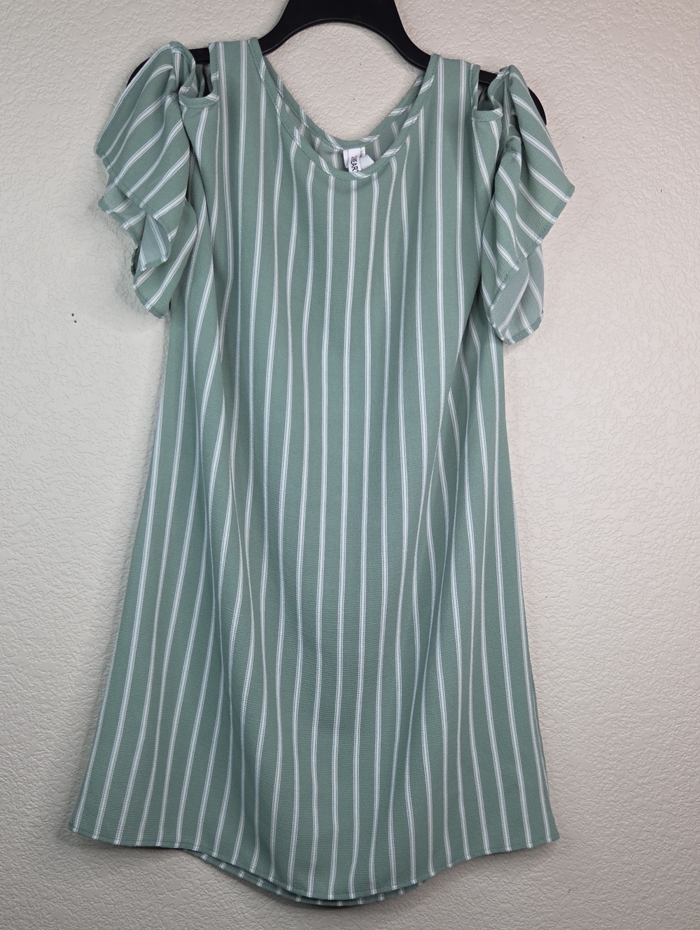 Cold-Shoulder Sage Green Stripe Summer Dress